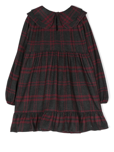 Douuod Check-print Long-sleeve Dress In Grey