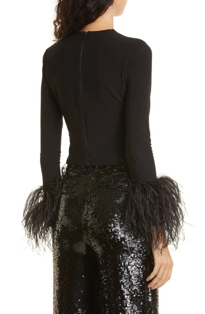 Shop Alice And Olivia Delaina Feather Cuff Crop Top In Black