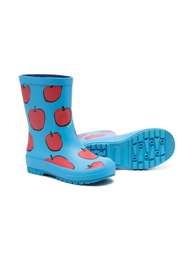 Shop Stella Mccartney Apple-print Rubber Rain Boots In Blue
