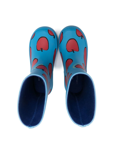 Shop Stella Mccartney Apple-print Rubber Rain Boots In Blue