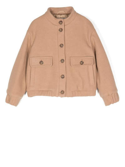 Shop Eleventy Band-collar Wool-blend Jacket In Neutrals