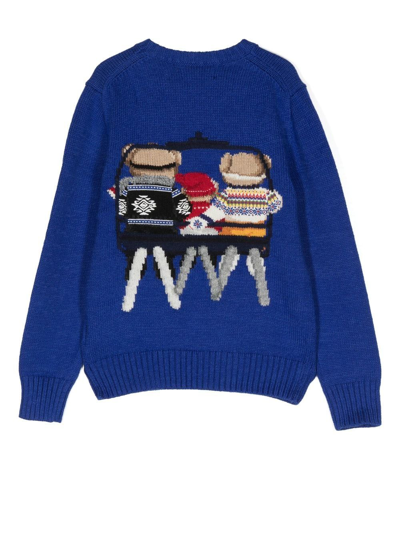 Shop Ralph Lauren Teddy-bear Knit Jumper In Blue