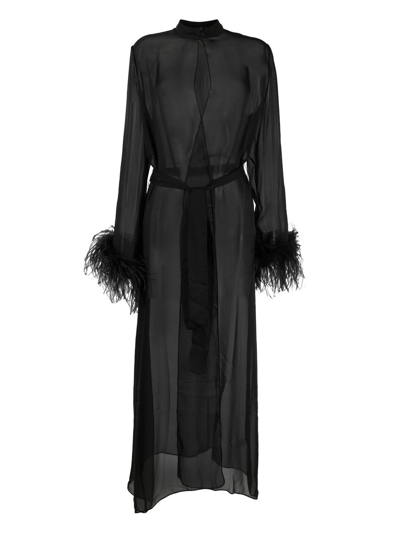 Oseree Plumage Sheer Robe In Black