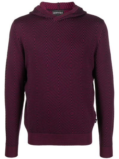 Shop Emporio Armani Geometric-pattern Hooded Jumper In Pink
