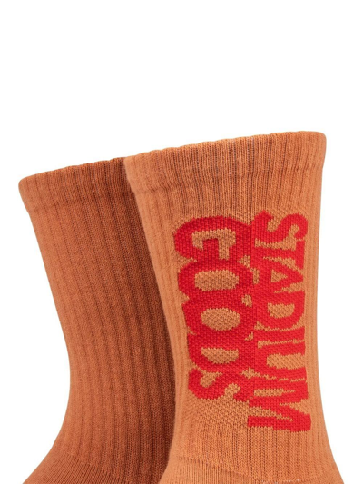 Shop Stadium Goods Ribbed Logo "mesa" Socks In Orange