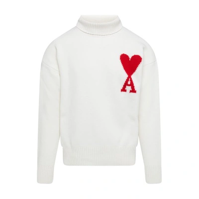 Shop Ami Alexandre Mattiussi Turtleneck Sweater In Off White Red
