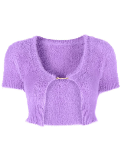 Shop Jacquemus Crop Cardigan In Pink & Purple