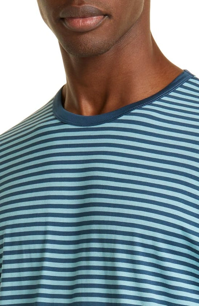 Shop Sunspel Stripe Crewneck Supima® Cotton T-shirt In Teal/ Storm Blue Stripe