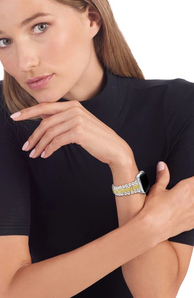 Lagos Smart Caviar Two-tone Sterling Silver And 18k Yellow Gold Full Diamond Apple Watch Bracelet, 38-45mm In Silver Gold Diamond