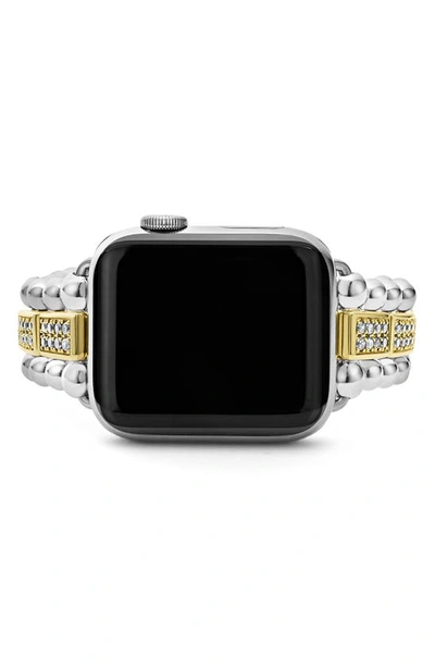 Lagos Smart Caviar Two-tone Sterling Silver And 18k Yellow Gold Full Diamond Apple Watch Bracelet, 38-45mm In Silver Gold Diamond