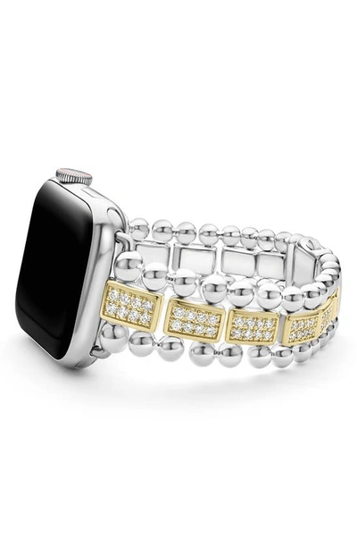 Lagos Smart Caviar Two-tone Sterling Silver And 18k Yellow Gold Full Diamond Apple Watch Bracelet, 38-45mm In Silver Gold Diamond