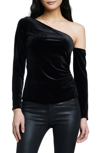 Shop L Agence Hattie One-shoulder Long Sleeve Velvet Top In Black
