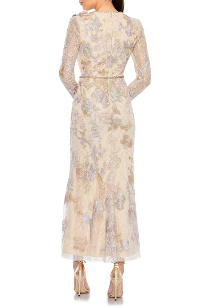 Shop Mac Duggal Sequin & Lace Long Sleeve Gown In Nude