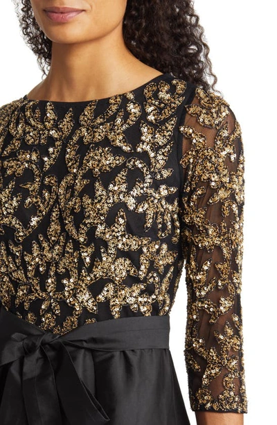 Shop Pisarro Nights Sequin Bodice Gown In Black/ Gold