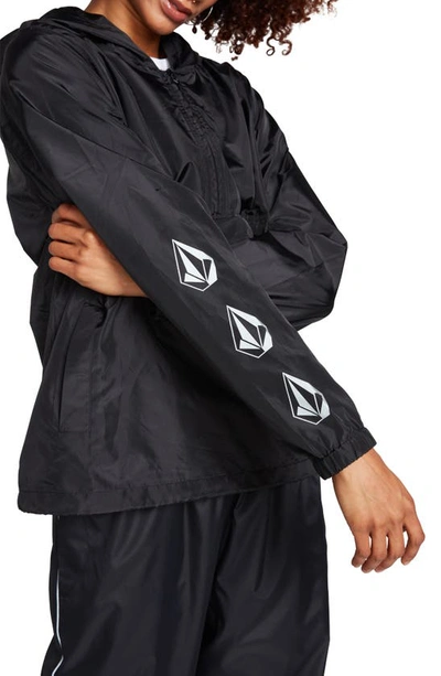 Shop Volcom Earth Tripper Water Repellent Packable Hooded Pullover Jacket In Black