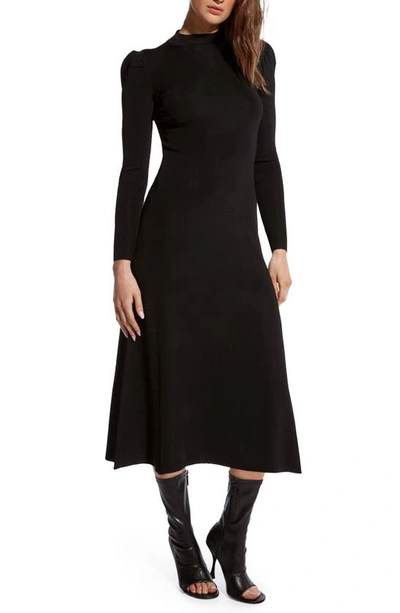 Shop As By Df Harvest Moon Puff Long Sleeve Midi Sweater Dress In Black