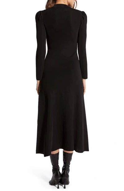 Shop As By Df Harvest Moon Puff Long Sleeve Midi Sweater Dress In Black