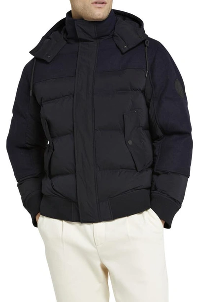 Shop Ted Baker Ventry Puffer Bomber Jacket With Removable Hood In Navy