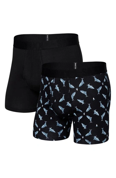 Shop Saxx Assorted 2-pack Droptemp™ Cooling Cotton Performance Boxer Briefs In Shark Tooth/ Black