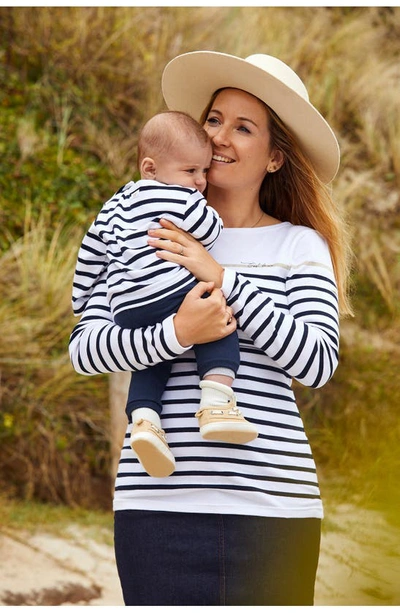 Shop Cache Coeur Crozon Sailor Long Sleeve Organic Cotton Maternity Top In White/ Marine