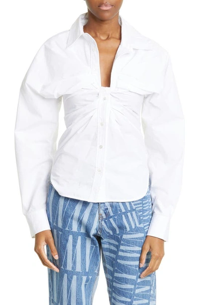 Shop Alexander Wang Twist Front Cotton Poplin Button-up Shirt In White