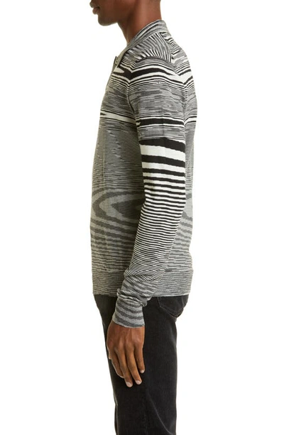 Shop Missoni Space Dye Long Sleeve Wool Sweater Polo In Space-dye White/ Black