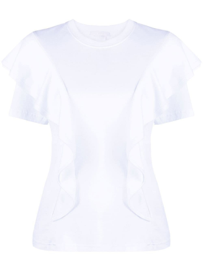 Shop Chloé Ruffled Cotton T-shirt In White