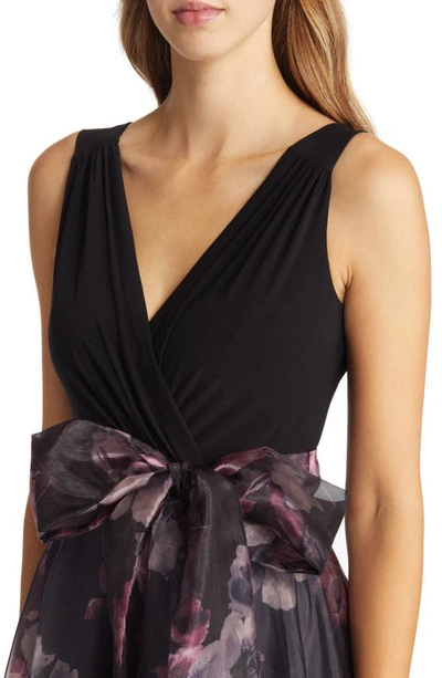 Shop Eliza J Sleeveless Faux Wrap Ballgown In Black/ Plum