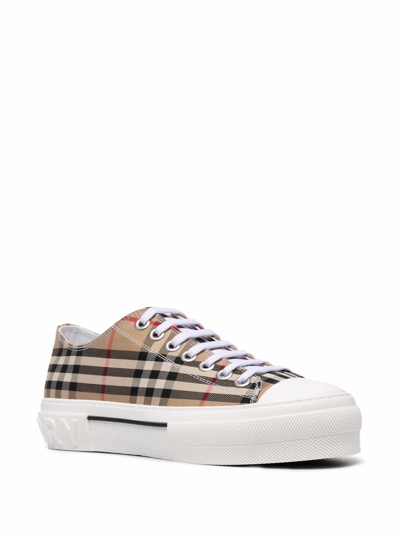 Shop Burberry Vintage Check Motif Cotton Sneakers In Beige