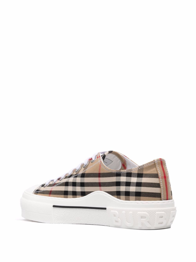 Shop Burberry Vintage Check Motif Cotton Sneakers In Beige