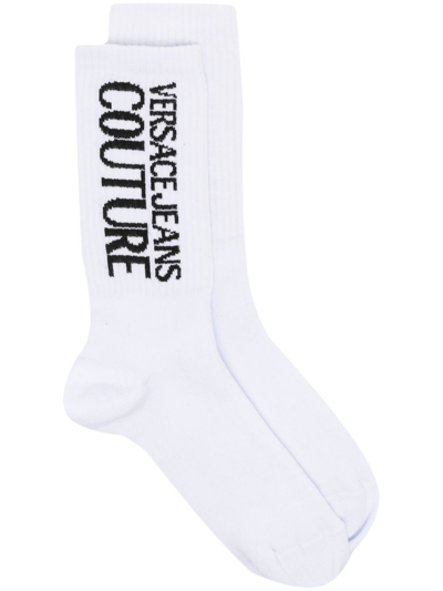 Shop Versace Jeans Couture Socks With Logo In White