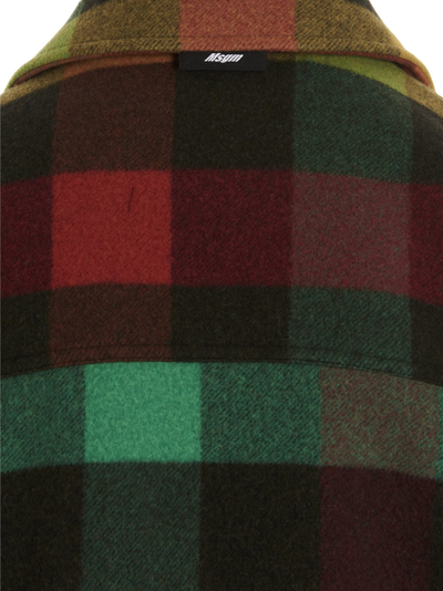Shop Msgm Multicolor Check Wool Overshirt