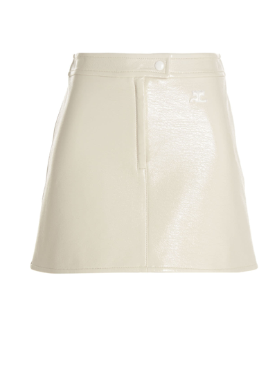 Shop Courrèges Leather Effect Fabric Skirt In White