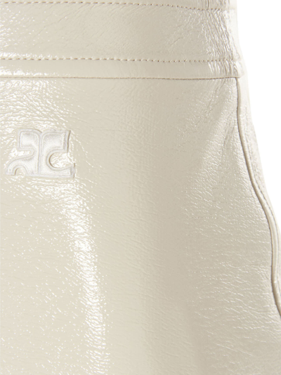Shop Courrèges Leather Effect Fabric Skirt In White