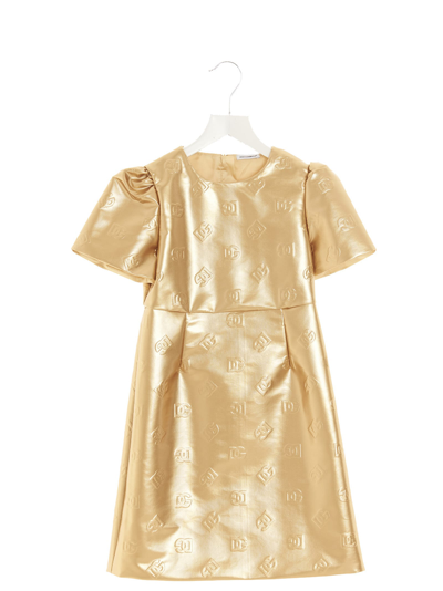 Shop Dolce & Gabbana Logo Dress In Gold
