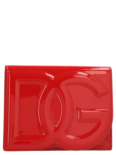 Shop Dolce & Gabbana Patent Logo Crossbody Bag In Red