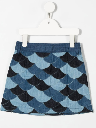 Shop Chloé Kids Blue Patchwork Denim Mini Skirt In Denim Scuro