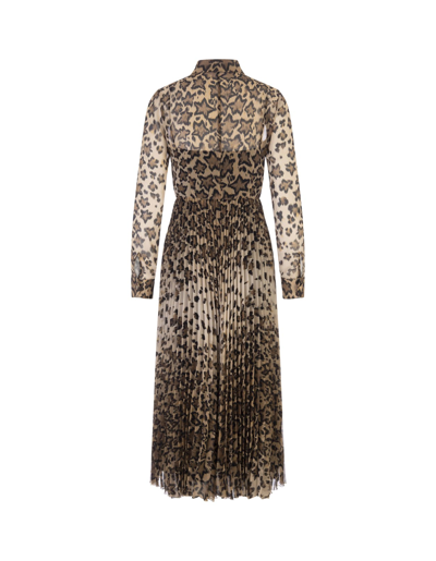 Red Redvalentino Leopard Pleated Dress In Camel