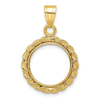 Pre-owned Accessories & Jewelry 14k Yellow Gold 2mm Rope Coin Bezel Pendant Prong Mounting - For Various Coins