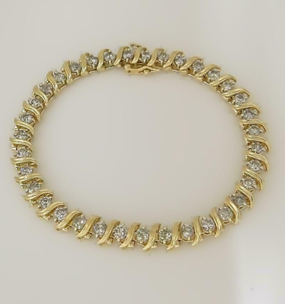 Pre-owned Royaljewels_26 7 Ct 14k Yellow Gold Over Round S-link Diamond Tennis Women's Bracelet 7.5" Inch