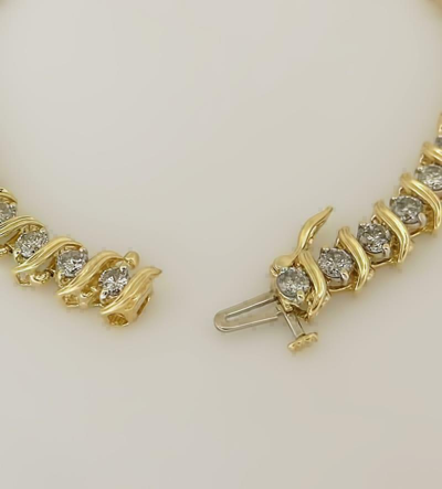 Pre-owned Royaljewels_26 7 Ct 14k Yellow Gold Over Round S-link Diamond Tennis Women's Bracelet 7.5" Inch