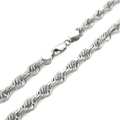 Pre-owned Nuragold 10k White Gold Solid Mens 6mm Diamond Cut Rope Chain Necklace Lobster Clasp 20"