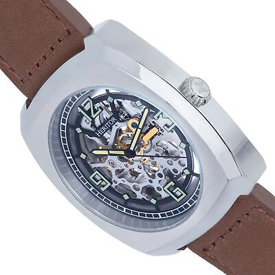 Pre-owned Heritor Automatic Gatling Skeletonized Leather-band Watch - Silver/light Brown