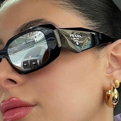 Pre-owned Prada Sunglasses Pr17ws 1ab2b0 Black Light Grey Silver Mirror Lens Authentic In Gray