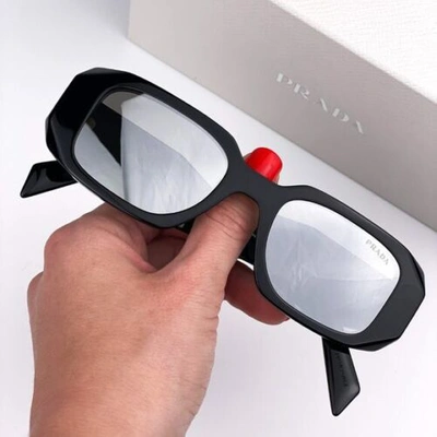 Pre-owned Prada Sunglasses Pr17ws 1ab2b0 Black Light Grey Silver Mirror Lens Authentic In Gray