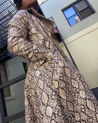 Pre-owned Custommade Custom Made Faux Leather Snakeskin Print Trench Coat Zipper Closure Womens In Multicolor