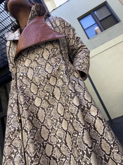 Pre-owned Custommade Custom Made Faux Leather Snakeskin Print Trench Coat Zipper Closure Womens In Multicolor