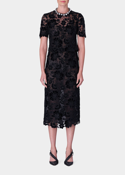 Shop Carolina Herrera Floral Lace Pencil Skirt In Black