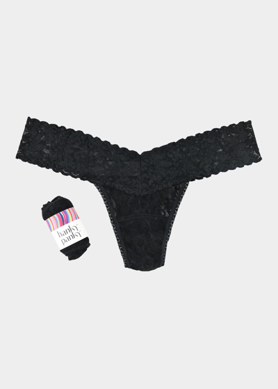 Shop Hanky Panky Rolled Low-rise Lace Thong In Black