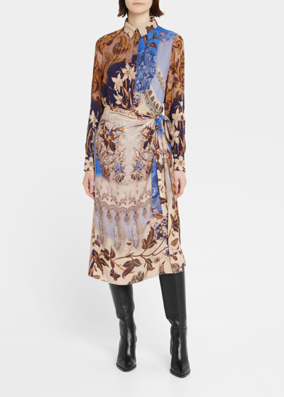 Shop Kobi Halperin Sadie Asymmetric Floral-print Midi Dress In Sapphire Multi